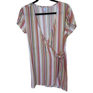 Hurley Size Small Side Tie Wrap Dress Striped Lightweight Short Sleeve